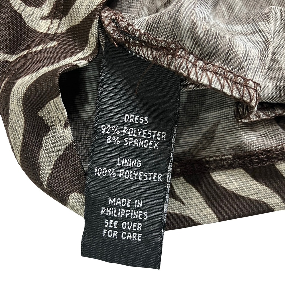 Y2K IZ Byer Zebra Dress Medium Brown Ruched Babydoll Empire Tie Waist Sleeveless - Picture 6 of 14
